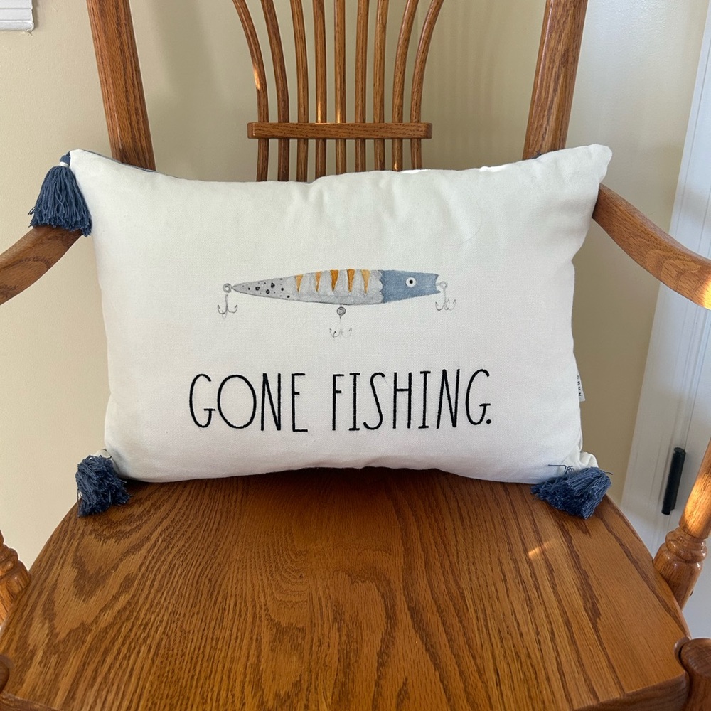 Rae Dunn 'Gone Fishing' Throw Pillow
